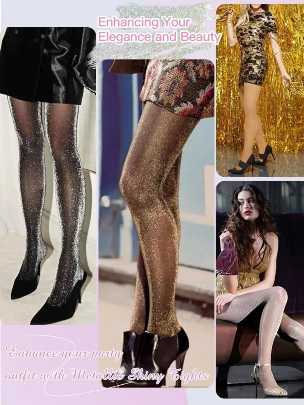 Sparkly Lurex Glitter Tights for Women - Metallic Shimmer Pantyhose, 2 Pairs